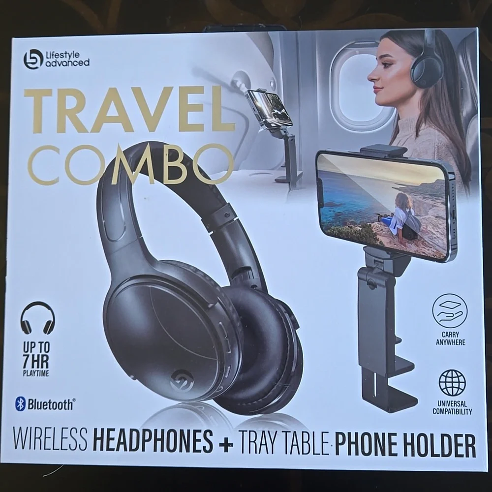 NIB Wireless headphones + tray table phone holder